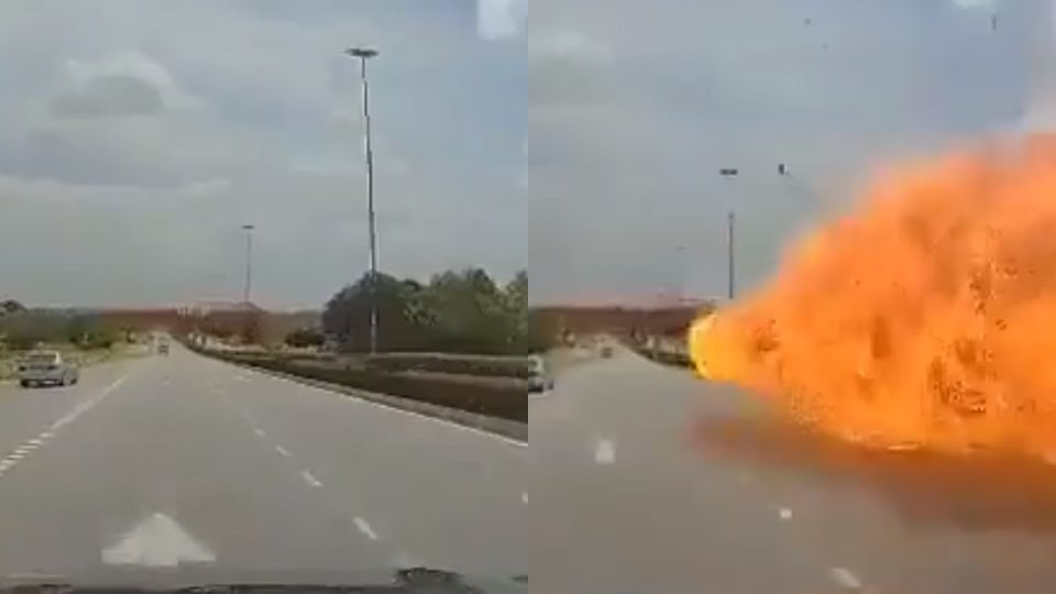 Fuego emergido en la carretera tras la caída de la avioneta