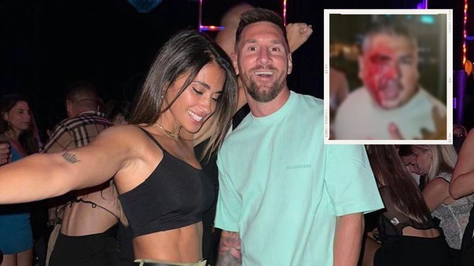 Antonella Roccuzzo y Lionel Messi en un centro nocturno de Miami; recientemente se reveló que un hombre fue agredido, presuntamente por intentar fotografiarlos