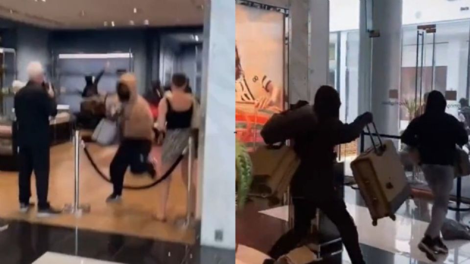 Ladrones saliendo de la tienda Gucci.