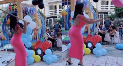 Madrina de fiesta infantil se hace viral en TikTok por pegarle a la piñata