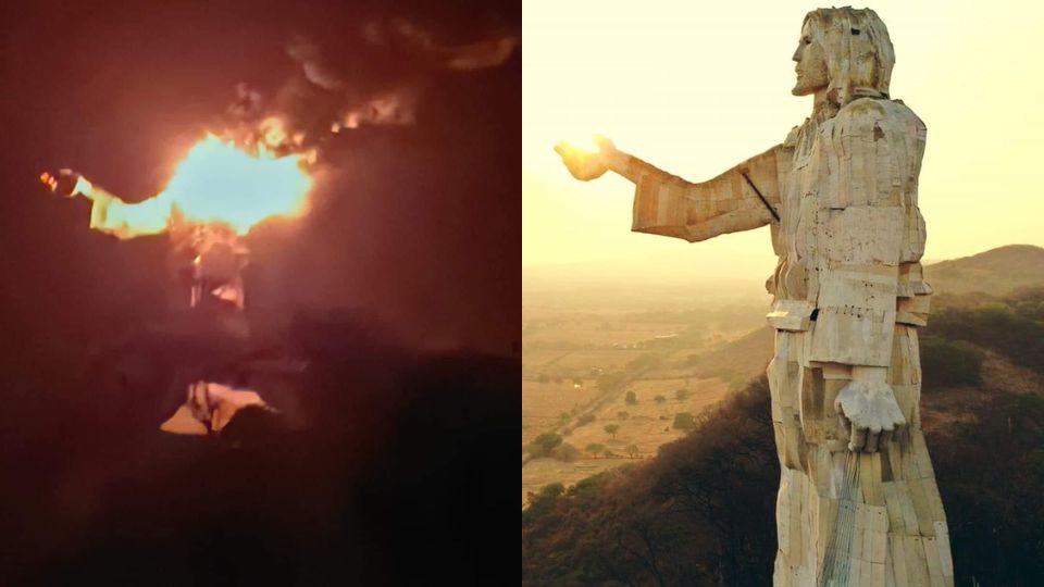 Cae rayo en estatua de Cristo Pecador