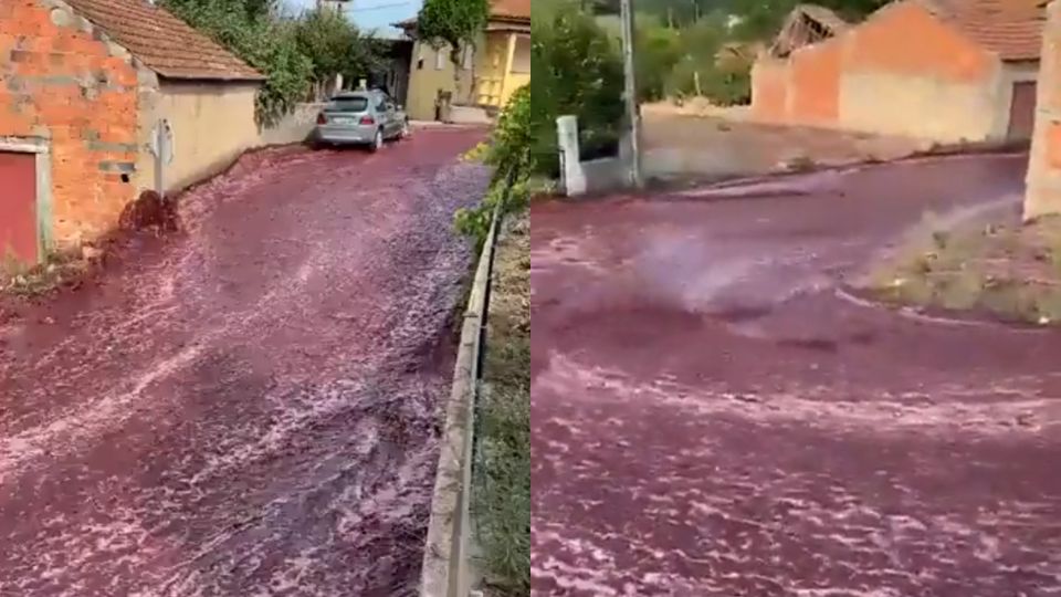 Vino derramado en calles de Sao Lourenco do Bairro