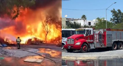 Se incendian tejabanes en Escobedo; unidad de Bomberos choca contra semáforo en trayecto