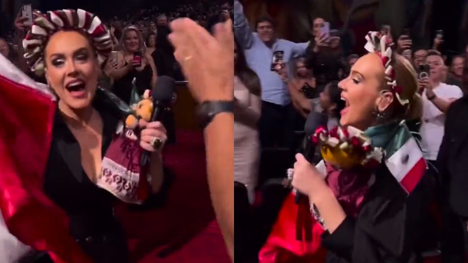 Momento en que Adele recibe obsequios mexicanos por parte de un fan.