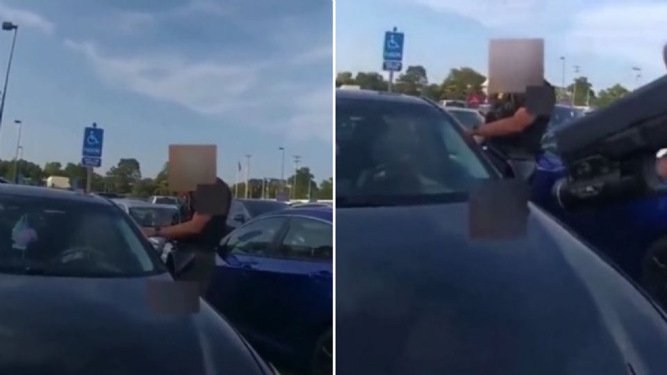 Policías junto al auto de la mujer.