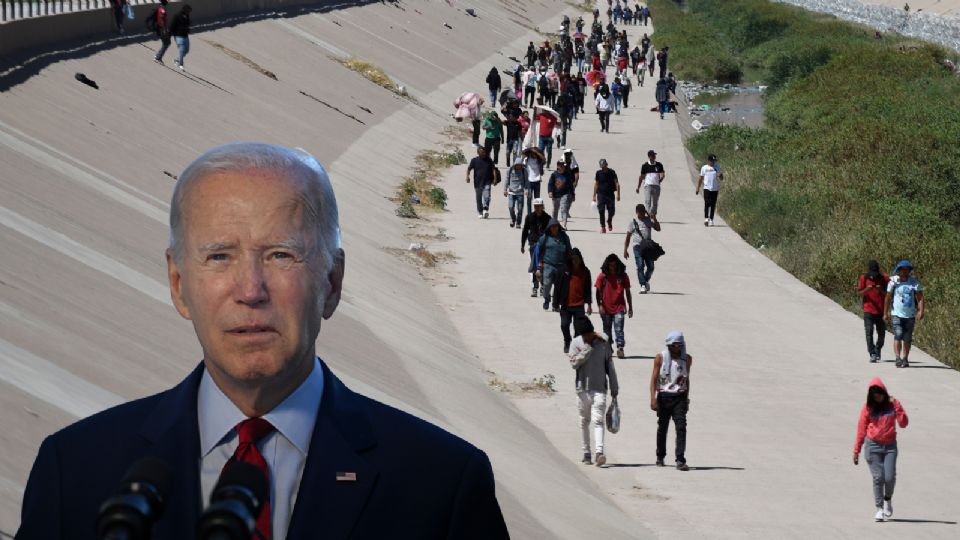 El Presidente Biden y migrantes en la frontera.