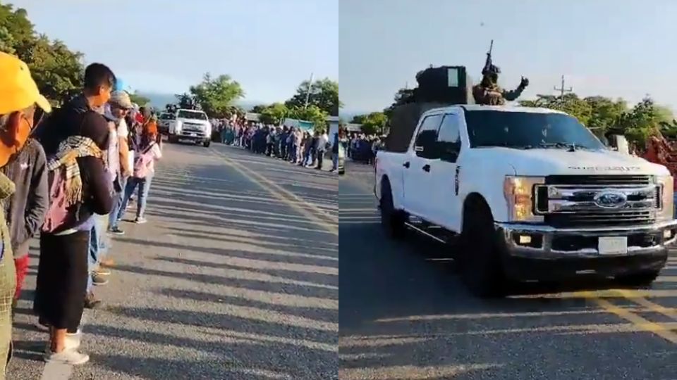 Captura del video que muestra el momento en el que los pobladores de Chiapas le aplauden a integrantes del crimen organizado.