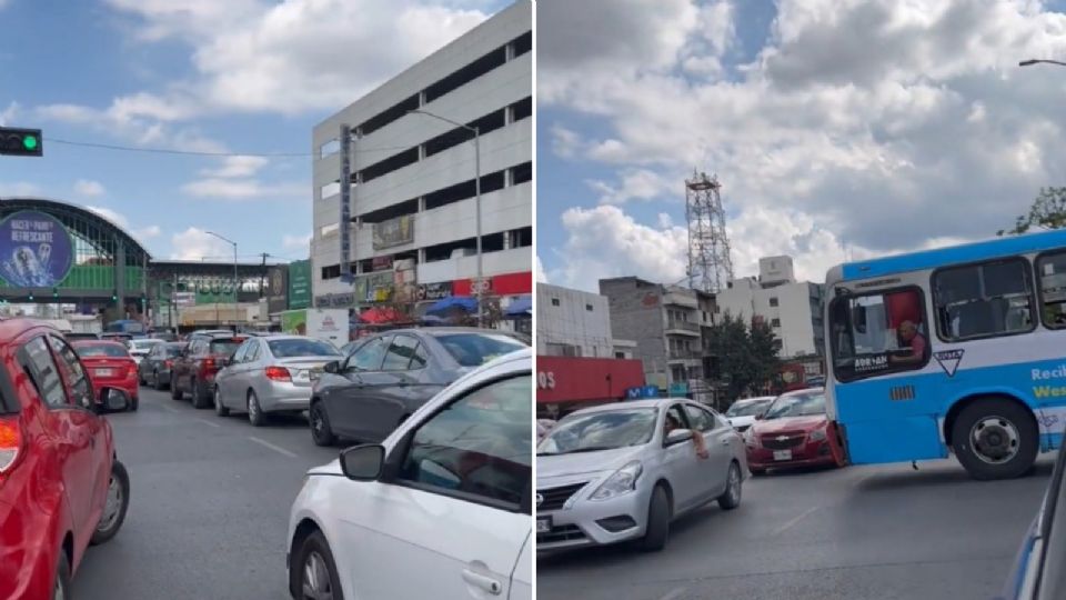 Caos vial en el centro de Monterrey.