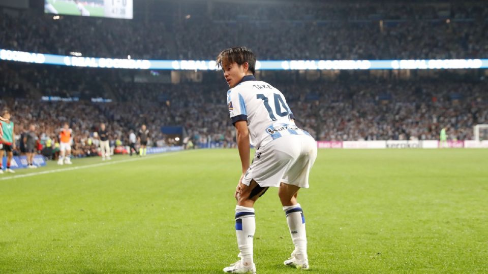 Take Kubo, celebrando su gol ante al Athletic de Bilbao.