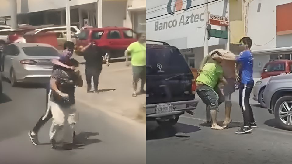 Momento de la pelea en la vía pública de Escobedo.