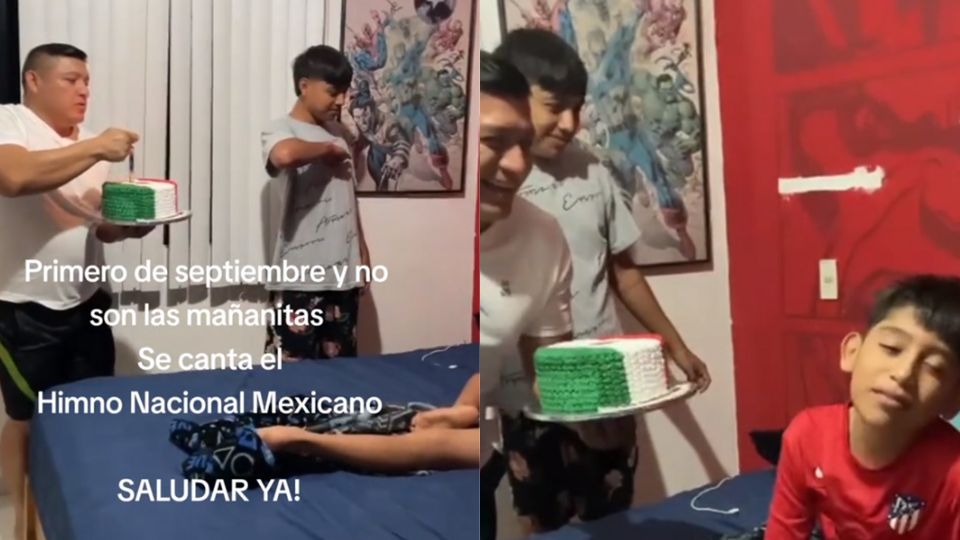 Festejan a cumpleañero en septiembre con el Himno Nacional Mexicano