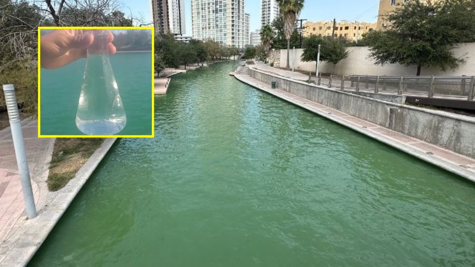 Paseo Santa Lucía presenta agua en color verde.
