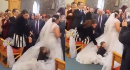 Video: Niño arruina entrada de boda; salta sobre el vestido de la novia