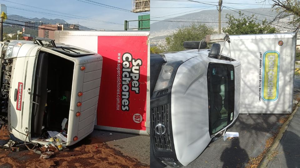 Camiones transportadores de colchones vuelcan en Monterrey