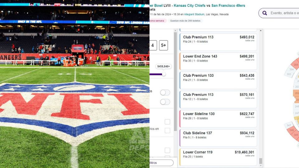 En el sitio web de reventa StubHub International se muestran distintos precios de boletos para el partido entre Jefes de Kansas City y San Francisco 49ers, en el Allegiant Stadium de Las Vegas.