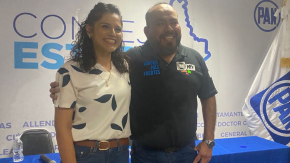 Policarpo Flores, nuevo dirigente del PAN y Lidia Estrada, secretaria general del partido, ambos líderes en Nuevo León.