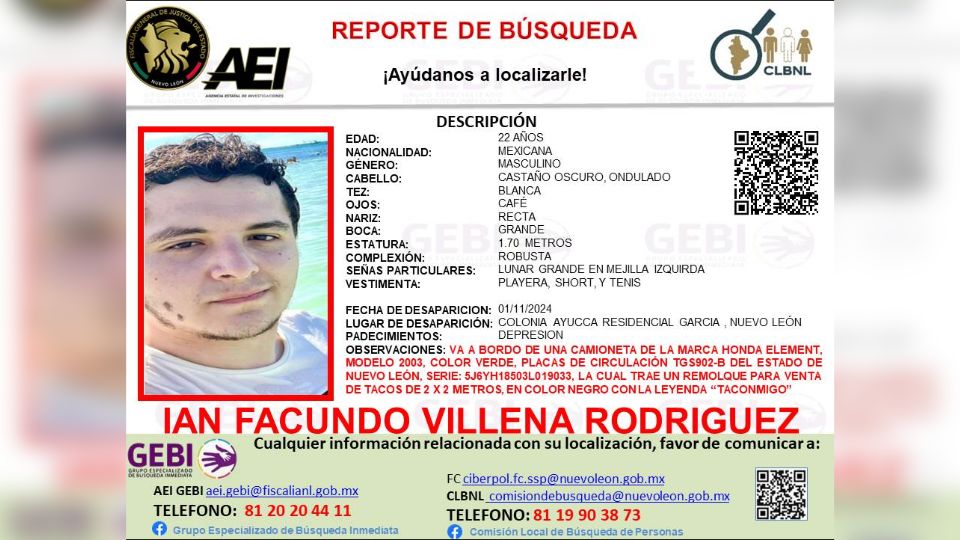 Ian Facundo Villena Rodríguez, joven desaparecido.