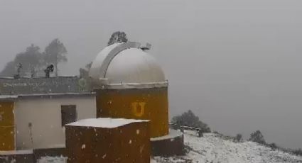 Cerro del Potosí en Galeana se pinta de blanco  por la caída de aguanieve