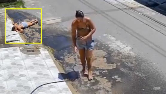 Mujer que desperdiciaba agua en la calle recibe el karma