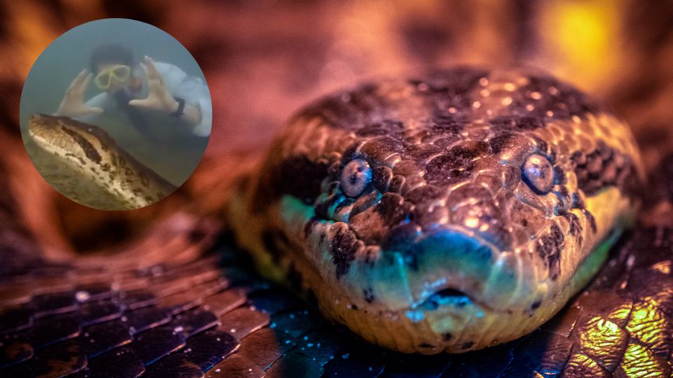 Anaconda verde es captada en el Amazonas