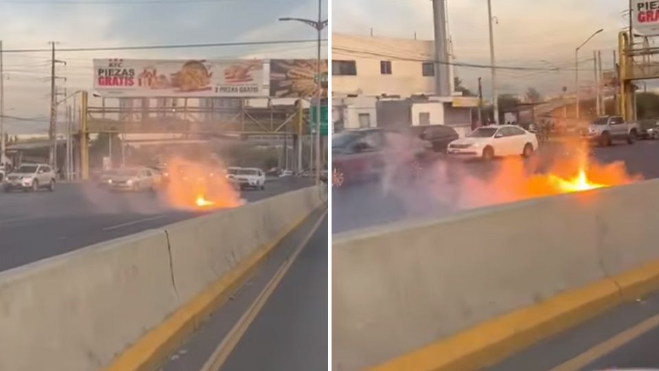 Fuego sobre la avenida Garza Sada