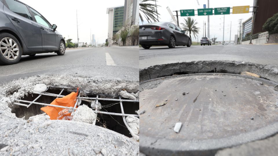 Registros dañados en las avenidas Gustavo Díaz Ordaz y Antonio L. Rodríguez.