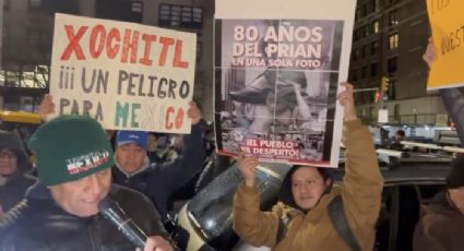 Mexicanos protestan contra Xóchitl Gálvez en Nueva York