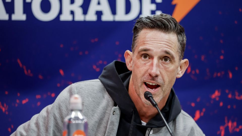 Kyle Shanahan, coach de los 49ers de San Francisco, durante el Media Day del Super Bowl