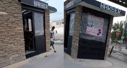 Hombre instala barbería en una caseta de vigilancia abandonada en Juárez, NL