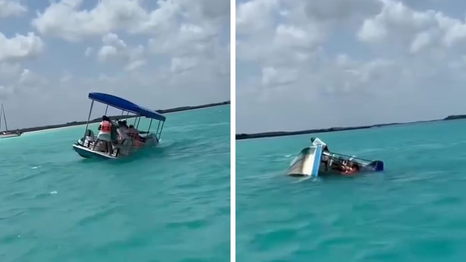 Momento en que embarcación se hunde en Quintana Roo