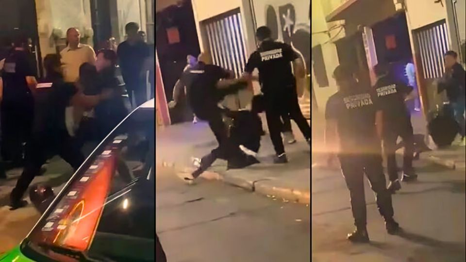 Momento en que cadeneros dan brutal golpiza a joven en  bar de León, Guanajuato