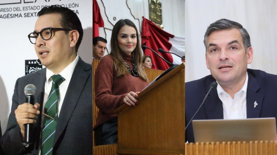 Eduardo Gaona, diputado local de MC (izq); Lorena de la Garza, diputada local del PRI  (centro); Mauro Guerra, diputado local del PAN (der).