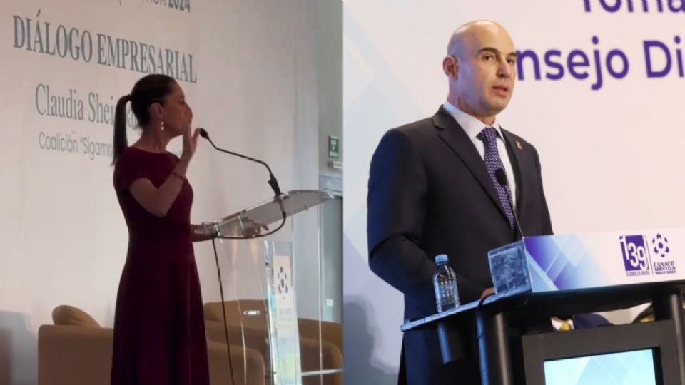 Claudia Sheinbaum, candidata presidencial de la coalición “Sigamos haciendo historia”; Fernando Canales Seltzer, presidente de Canaco Monterrey.