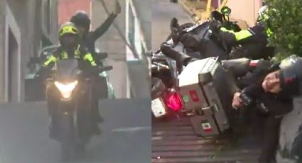 Video: Reportera cae de moto en pleno enlace en 'La bajada de la muerte'