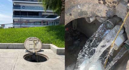 Vecinos adaptan alcantarilla para aprovechar agua de una fuga en Monterrey