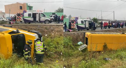 Vuelca unidad de transporte escolar con 10 ocupantes en García