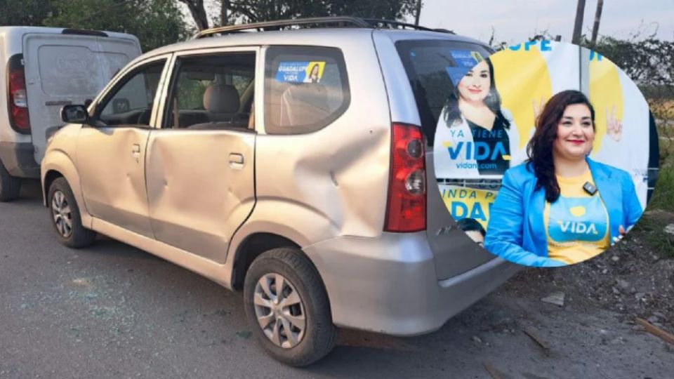 Camioneta baleada del equipo de campaña de Linda Padilla.