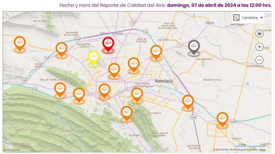 12 estaciones marcan mala calidad del aire a las 12:00 en la ZMM.