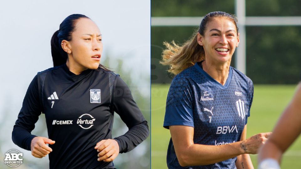 Liliana Mercado, jugadora de Tigres Femenil, y Christina Burkenroad, delantera de las Rayadas