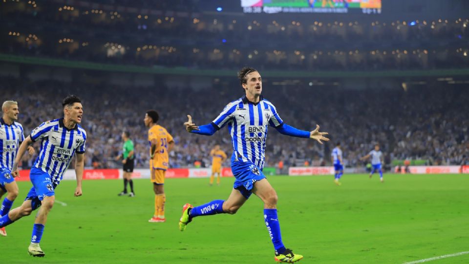 Jordi Cortizo celebra su gol frente a Tigres en el Clásico Regio 137 disputado en el Estadio BBVA