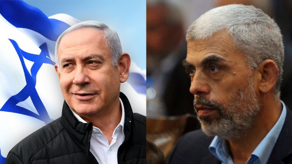 Benjamin Netanyahu, primer ministro de Israel (izq); Yahya Sinwar, líder del grupo Hamás  (der).