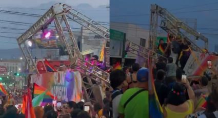 Casi cae escenario de carro alegórico al enredarse entre cables en Monterrey