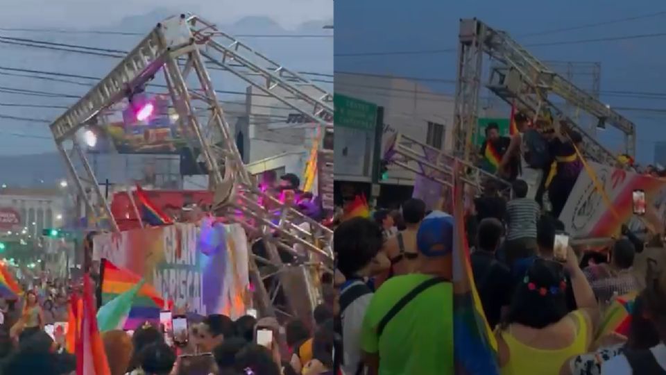 Casi cae escenario de alegórico al enredarse entre los cables durante la “Marcha de la Diversidad 2024”.