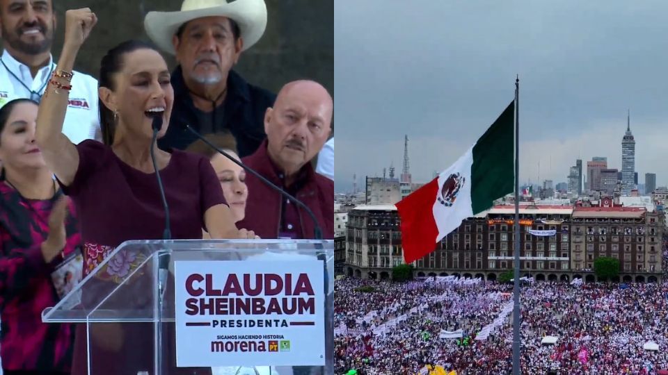 Claudia Sheinbaum en el Zócalo en su cierre de campaña.