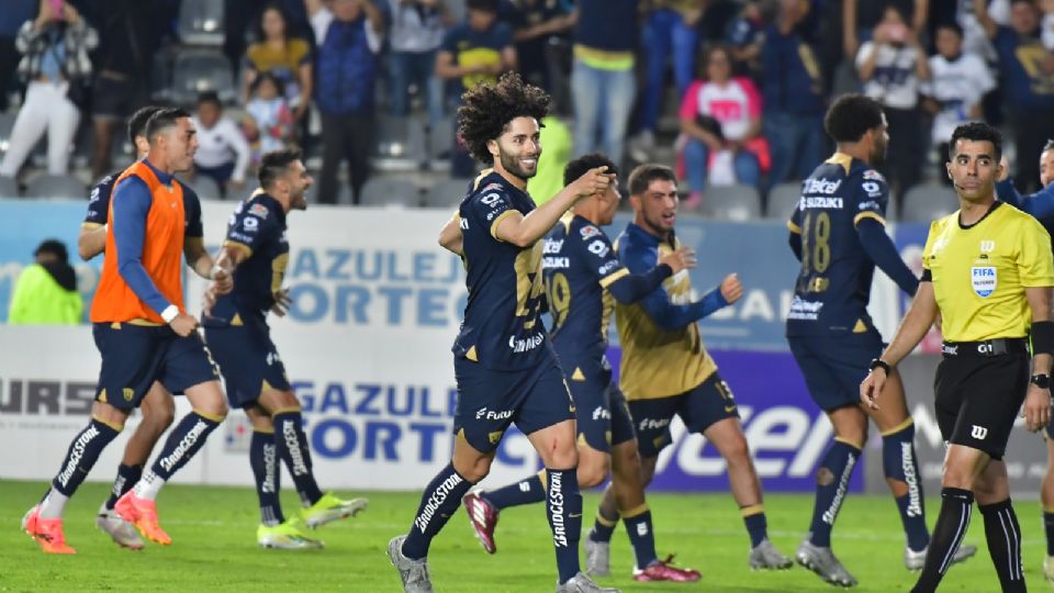 Cesar Huerta del Pumas en festejo por el triunfo durante el partido del Play-In del Torneo Clausura 2024 de la Liga MX