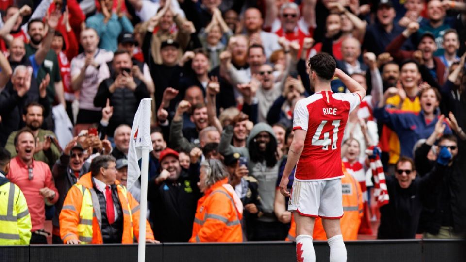 Declan Rice festejando su tercer gol ante el Bournemouth.