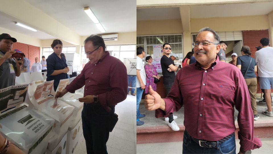 Andrés Mijes emitiendo su voto en las elecciones del 2024 en Escobedo, Nuevo León.