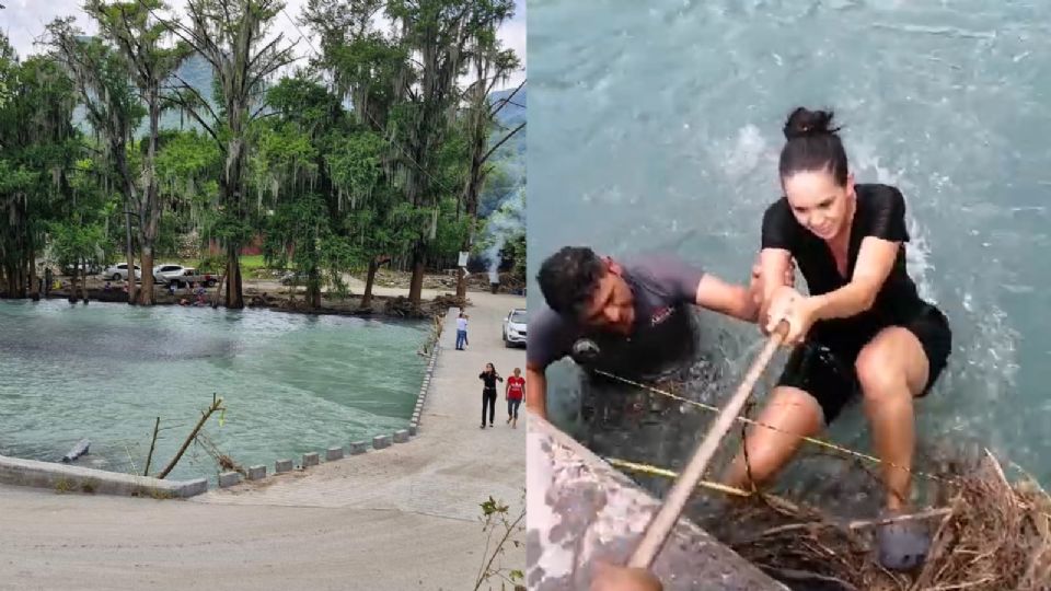 Rescatan a una mujer y un menor en el río Ramos, de Allende, NL