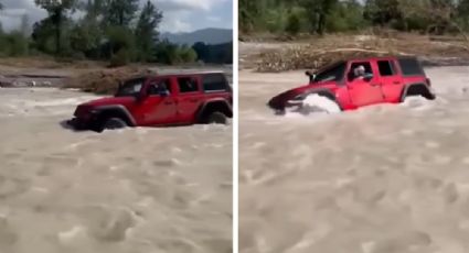 Jeep donde viajaba familia fue arrastrado por la corriente en Santiago, NL