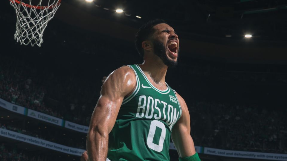 Jayson Tatum celebra una acción en las Finales de la NBA